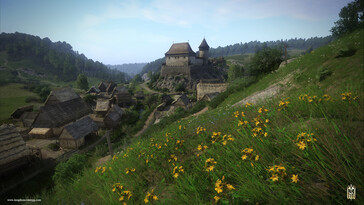 Uma imagem do jogo Kingdom Come: Deliverance mostrando um castelo e uma vila. (Fonte da imagem: Steam)