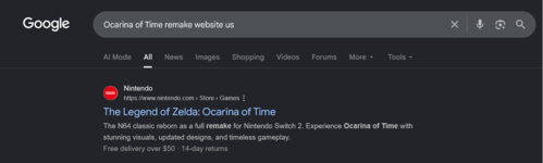 Vazamento na pesquisa do Google sobre o remake de *The Legend of Zelda: Ocarina of Time* para o Switch 2