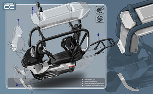 Essas projeções mostram o para-brisa e os painéis do teto opcionais para manter a chuva e o vento afastados (Fonte da imagem: BMW)