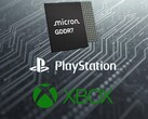 Logotipos do PlayStation e do Xbox vistos abaixo da DRAM Micron GDDR7 (Fonte da imagem: Micron, Sony PlayStation, Xbox Gaming com edições)