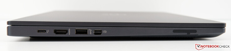 Esquerda: Thunderbolt 4/USB 4 via Type-C, HDMI 2.0b, USB 3.2 Gen2 Type-A, Mini DisplayPort 1.4a