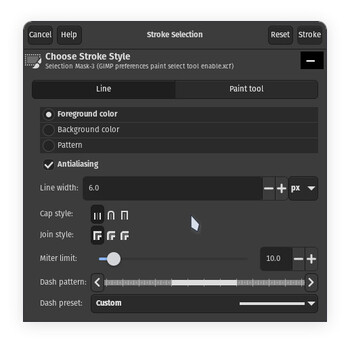 A nova janela de seleção de traço do GIMP 3.0 tem uma interface de usuário refinada com algumas novas opções de traço. (Fonte da imagem: Julian van der Merwe / Notebookcheck)