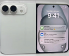 Um modelo de design do iPhone Ultra dobrável na cor branca.