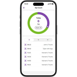 Os pais podem controlar o acesso e monitorar o acesso à garrafa de água CareSip a partir de seus smartphones.