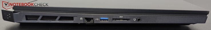 Esquerda: LAN, USB-A (10 Gbps), leitor SD, fone de ouvido