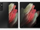 Há rumores de que o Galaxy Z Fold3 tem esta aparência. (Fonte: Twitter)