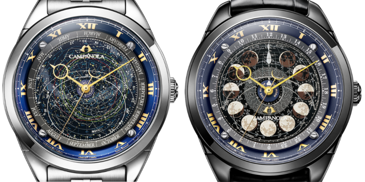 Os relógios Citizen Campanola Cosmosign Constellation Chart (à esquerda) e Moon Phase (à direita). (Fonte da imagem: Citizen)
