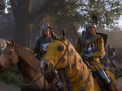 Uma captura de tela mostrando Henry e Hans Capon, do Kingdom Come Deliverance 2, andando a cavalo