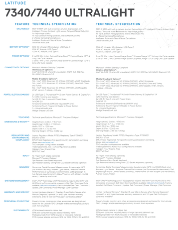 Dell Latitude 7340 Ultralight e Latitude 7440 Ultralight - Specifications contd. (Fonte: Dell)