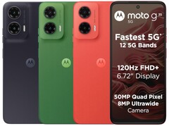 O Moto G35 5G vem nas cores Verde Folha, Preto Meia-Noite e Vermelho Goiaba (Fonte da imagem: Motorola)