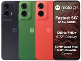 O Moto G35 5G vem nas cores Verde Folha, Preto Meia-Noite e Vermelho Goiaba (Fonte da imagem: Motorola)