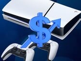 Console PS5 mostrado com cifrão e seta para cima (Fonte da imagem: Sony PlayStation com edições)