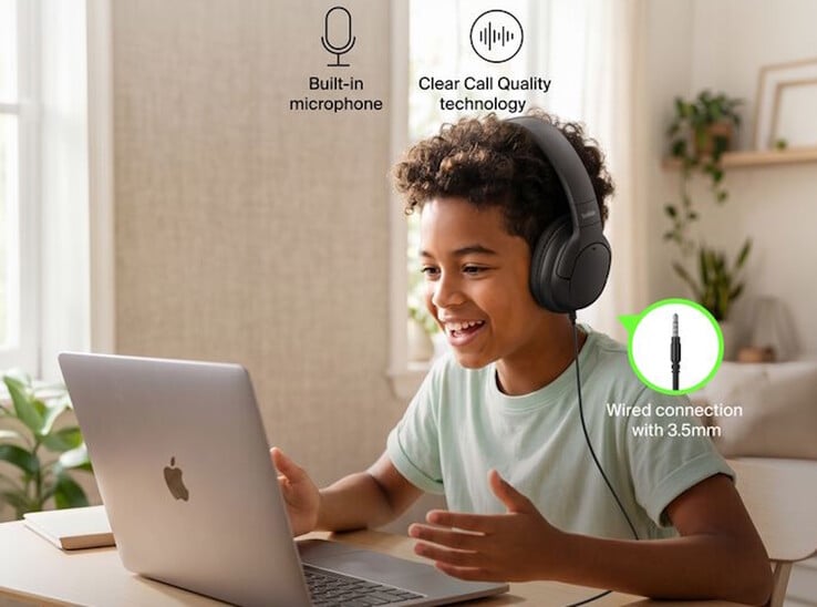 Os fones de ouvido SoundForm Play ANC vêm com um microfone e podem ser usados com um cabo de áudio.