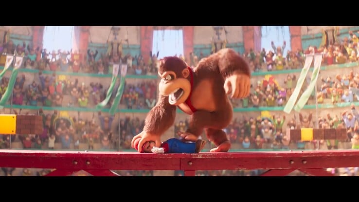 Mario e Donkey Kong lutando no filme The Super Mario Bros. (Fonte da imagem: captura de tela, UIP Singapore)