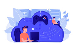 Ilustração de jogos na nuvem com vários usuários conectados por meio de uma infraestrutura central (Fonte da imagem: vectorjuice via Freepik)