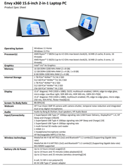 HP Envy x360 AMD de 15,6 polegadas - Especificações. (Fonte: HP)