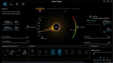 Centro de controle: modos de desempenho e muito mais