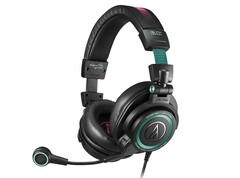 O fone de ouvido Audio-Technica Hatsune Miku ATH-M50xSTS-USB MIKU é decorado com elementos de design da Miku. (Fonte da imagem: Audio-Technica)