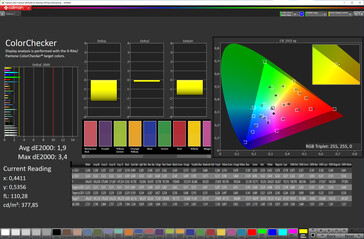 Precisão da cor (espaço alvo de cor: P3; perfil: Natural, max. Quente)