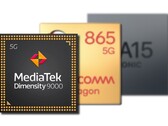 O ARM Mali-G710 MP10 na Dimensidade 9000 venceu os GPUs no SD865 e Apple A15. (Fonte da imagem: MediaTek/Qualcomm/Apple - editado)
