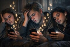 Adolescentes que passam o tempo navegando em conteúdo alarmista nas redes sociais, enquanto as empresas de redes sociais lucram.