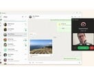 Uma imagem promocional do WhatsApp no Windows 11 mostrando a interface de usuário do bate-papo em um fundo bege. (Fonte da imagem: Microsoft Store)