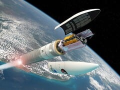 Imagem conceitual do Telescópio Espacial James Webb sendo colocado em órbita (ESA; cortado)