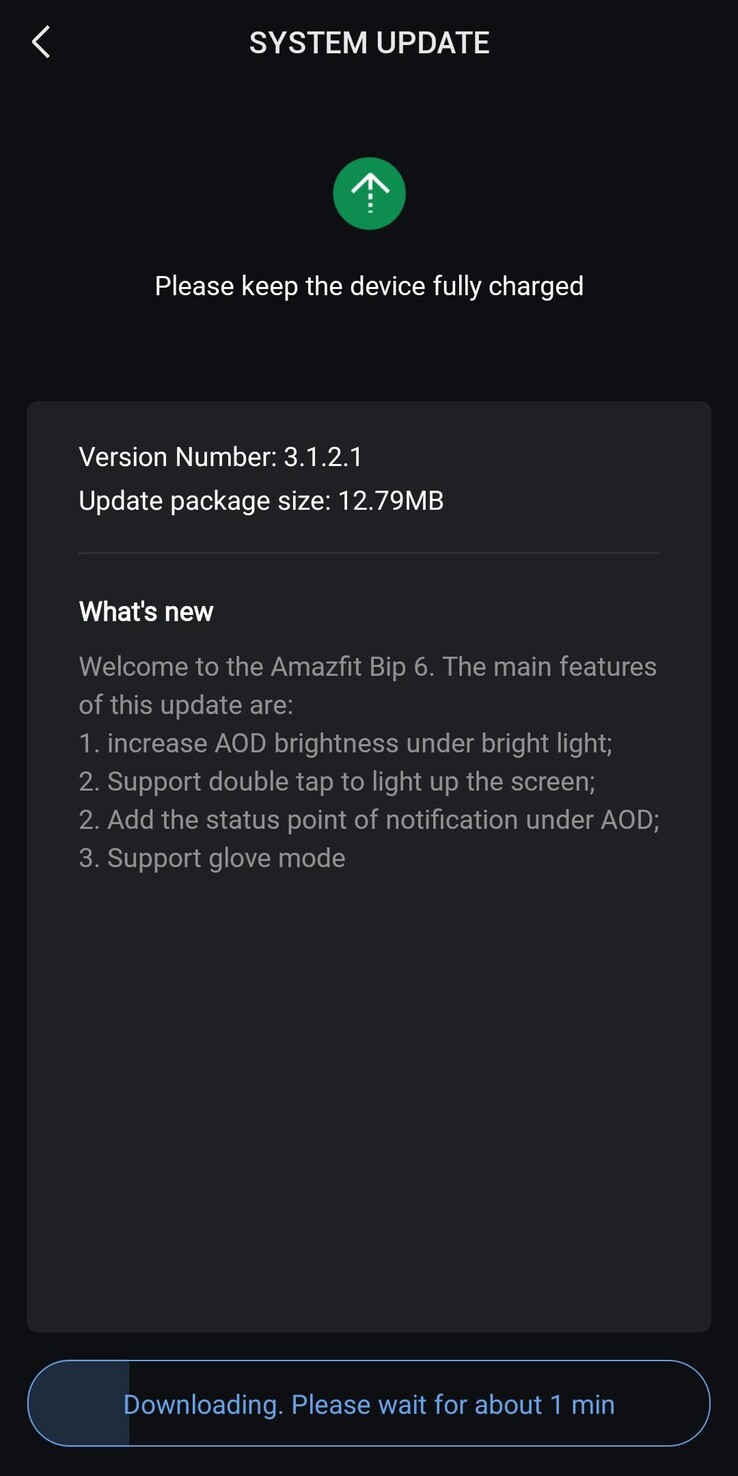 As notas de lançamento da versão 3.1.2.1 do software para o smartwatch Amazfit Bip 6. (Fonte da imagem: u/Grand_Permission3151 via Reddit)