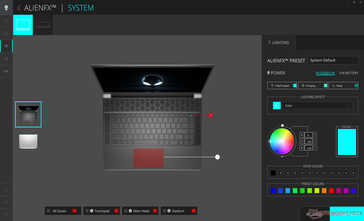 Configurações de cores do teclado, do clickpad e do anel RGB