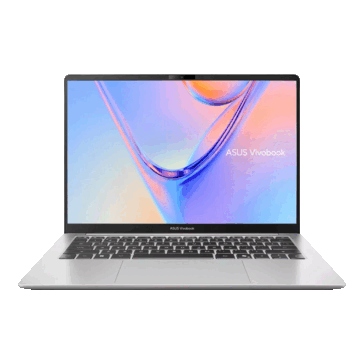 Asus Vivobook S14 visto de frente com a tela aberta