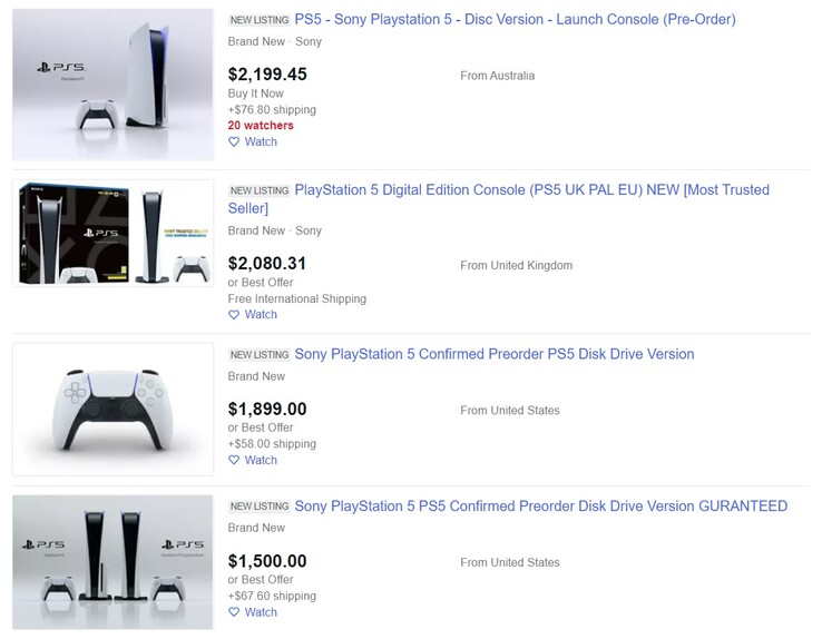 Algumas listagens do PS5 eBay em 17 de setembro. (Fonte da imagem: eBay)
