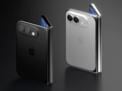 Uma imagem de renderização do conceito do iPhone Fold em duas cores.