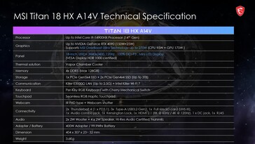 MSI Titan 18 HX - Especificações. (Fonte da imagem: MSI)