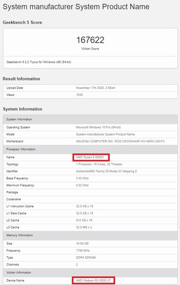 RX 6800 XT pontuação. (Fonte de imagem: Geekbench)