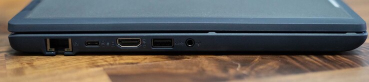 Porta Ethernet, USB-C 3.2 Gen1, HDMI 1.4b, USB-A 3.2 Gen1, conector de áudio