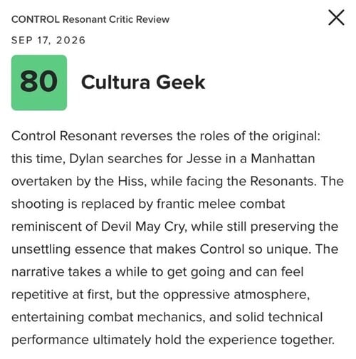 Resumo da resenha de “Control Resonant” que vazou, exibido