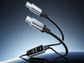 O cabo de carregamento rápido 2 em 1 pode fornecer até 140 W de potência. Na foto: uma imagem promocional mostrando as duas portas de saída USB-C.