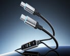 O cabo de carregamento rápido 2 em 1 pode fornecer até 140 W de potência. Na foto: uma imagem promocional mostrando as duas portas de saída USB-C.