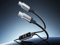 O cabo de carregamento rápido 2 em 1 pode fornecer até 140 W de potência. Na foto: uma imagem promocional mostrando as duas portas de saída USB-C.