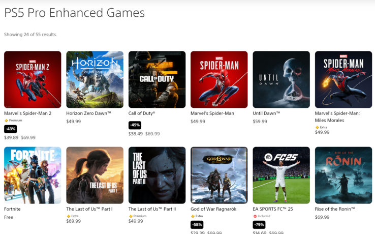 Lista de jogos PS5 Pro Enhanced para julho de 2025 (Fonte da imagem: captura de tela, PlayStation Store)