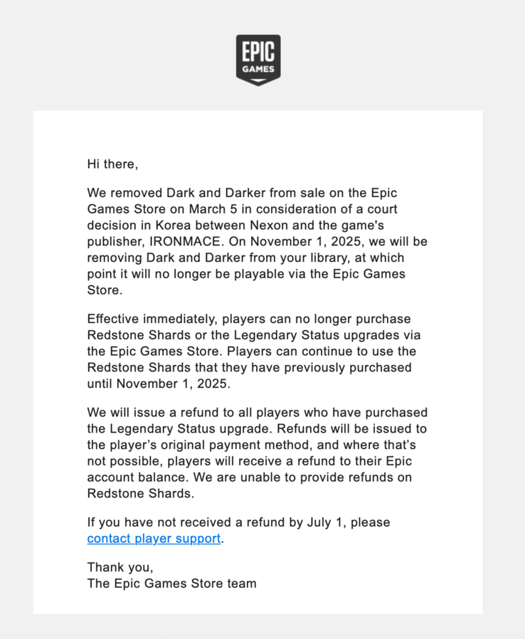 (Fonte da imagem: Epic Games Store via e-mail)