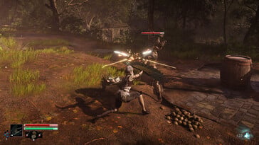 Uma imagem mostrando uma luta em Steelrising.