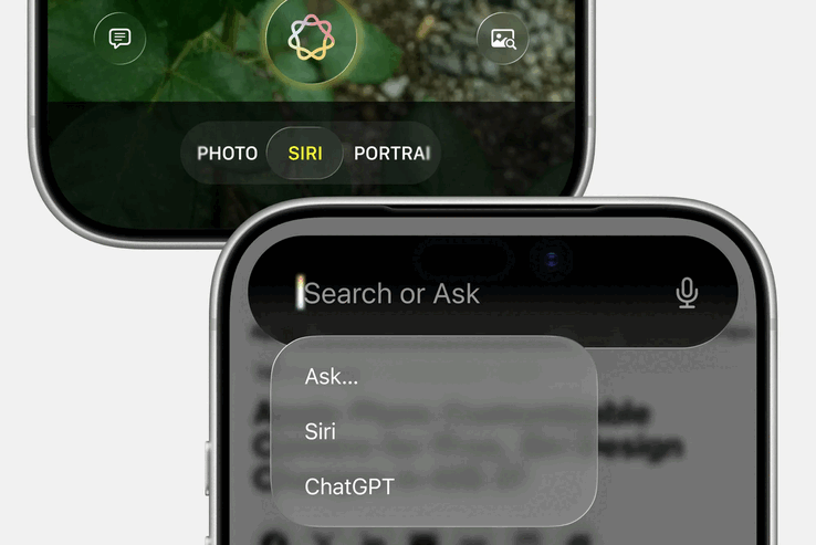 A integração planejada da Siri no aplicativo Câmera e a nova interface Search ou Ask para a Siri.