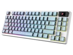 Edição MSI Forge GK600 TKL Wireless Topo Blue com contornos topográficos em camadas em teclas PBT azuis. (Fonte da imagem: MSI)