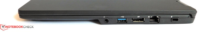 Right: 3.5-mm jack, 1x USB 3.0 Type-A, DisplayPort, Ethernet, Kensington Lock slot