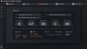 O painel de controle com informações do sistema