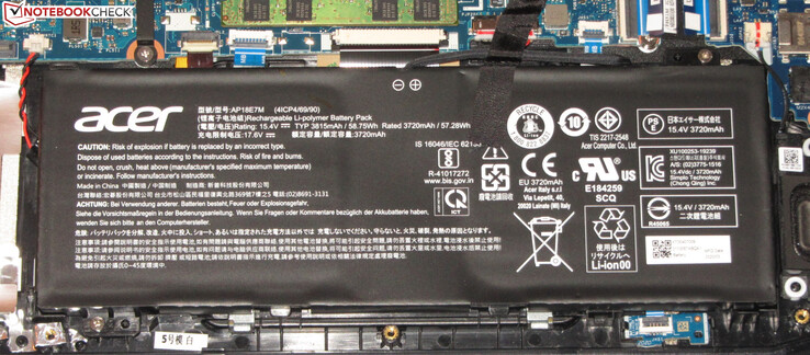 A bateria oferece uma capacidade de 58,75 Wh.