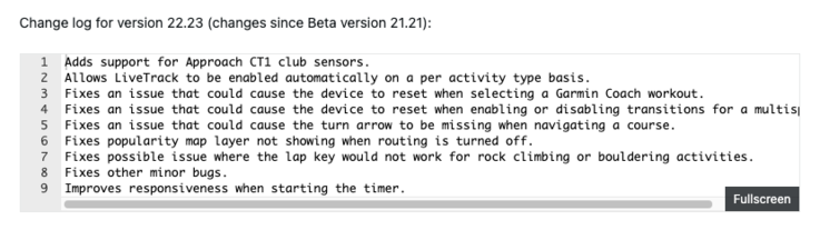 As notas de lançamento da versão beta 22.23 para o Garmin Fenix 8