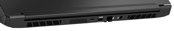 Atrás: Thunderbolt 4 (USB-C, DisplayPort), HDMI 2.1, Gigabit Ethernet, conector de alimentação