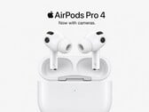 Renderização gerada por IA do AirPods Pro 4 com câmeras.
